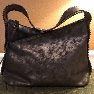 INC faux leather gray bag w metal accents